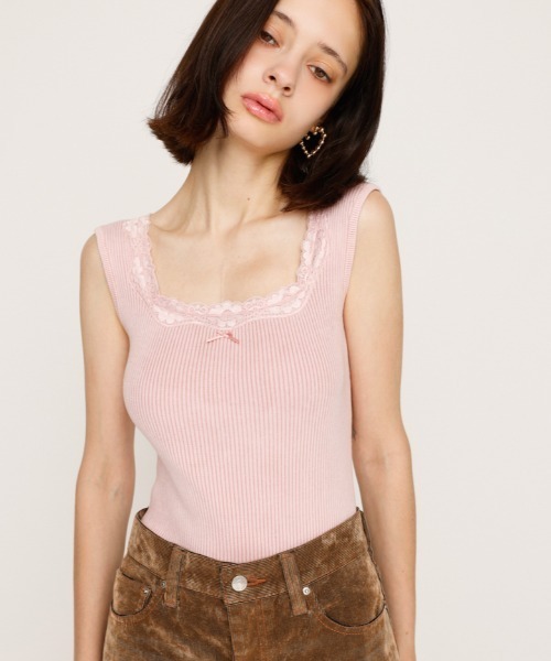 SLY（スライ） タンクトップ ノースリーブ LACE DOCKING RIB TANK