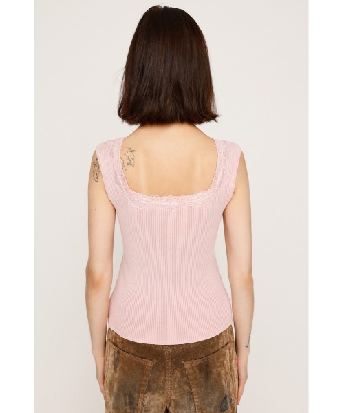 ピンク レース ノースリーブ トップス SLY（スライ） タンクトップ ノースリーブ LACE DOCKING RIB TANK