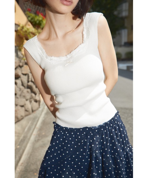 SLY（スライ） タンクトップ ノースリーブ LACE DOCKING RIB TANK