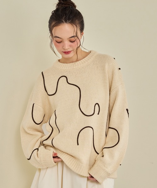 olun ニュアンステープラインニット ivo 新品タグ付　匿名配送　クリスマス OLUN ニット セーター nuance tape line knit/ニュアンステープライン