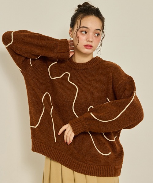 OLUN ニット セーター nuance tape line knit/ニュアンステープライン