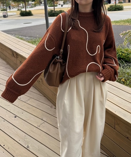 OLUN ニット セーター nuance tape line knit/ニュアンステープライン