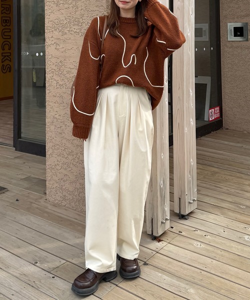 OLUN ニット セーター nuance tape line knit/ニュアンステープライン