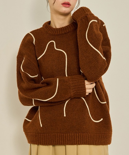 OLUN ニット セーター nuance tape line knit/ニュアンステープライン