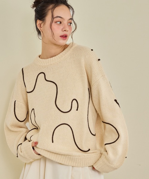 OLUN ニット セーター nuance tape line knit/ニュアンステープライン