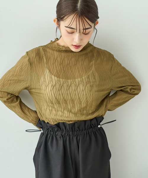 mil（ミル） tシャツ ウェーブ柄 シアートップス「588094」 レディース