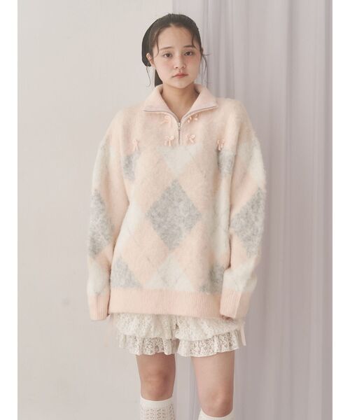 merry jenny（メリージェニー） ニット セーター fluffyアーガイルZIP