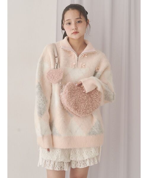 merry jenny（メリージェニー） ニット セーター fluffyアーガイルZIP