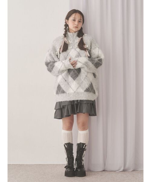 merry jenny（メリージェニー） ニット セーター fluffyアーガイルZIP
