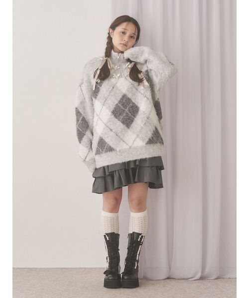 merry jenny（メリージェニー） ニット セーター fluffyアーガイルZIP