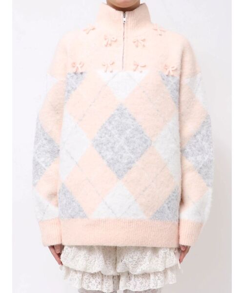 merry jenny（メリージェニー） ニット セーター fluffyアーガイルZIP
