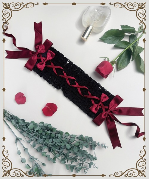 MAISON SELECT 9C35 はしごレース 編み上げ 黒レースアップ リボン