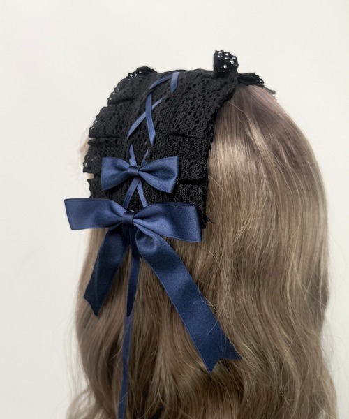 MAISON SELECT 9C35 はしごレース 編み上げ 黒レースアップ リボン