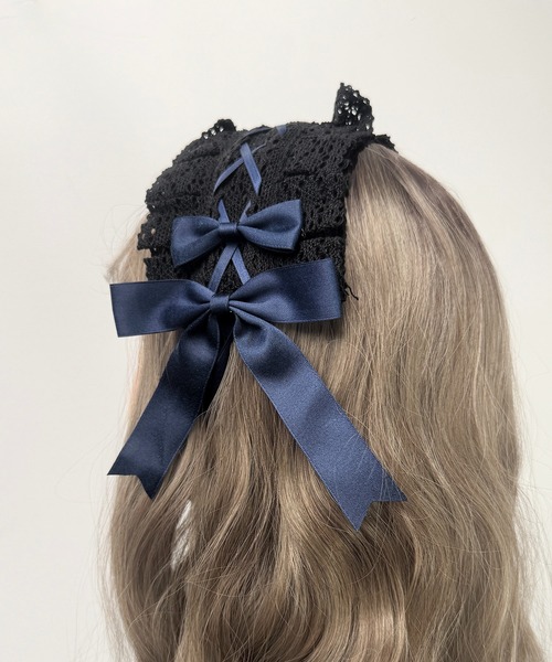 MAISON SELECT 9C35 はしごレース 編み上げ 黒レースアップ リボン