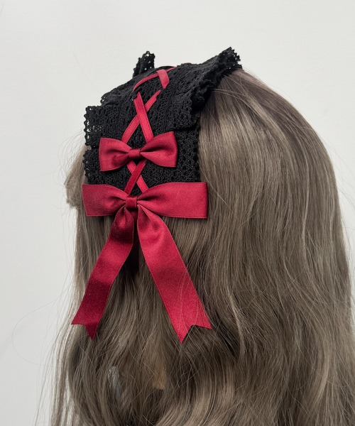 MAISON SELECT 9C35 はしごレース 編み上げ 黒レースアップ リボン