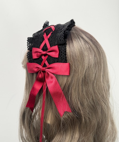 MAISON SELECT 9C35 はしごレース 編み上げ 黒レースアップ リボン