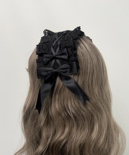 MAISON SELECT 9C35 はしごレース 編み上げ 黒レースアップ リボン