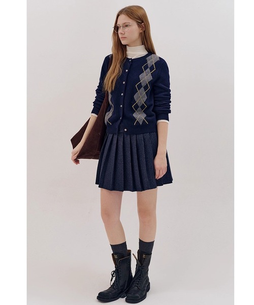 カーディガン ダイヤモンド柄 シェルボタン ニットカーディガン