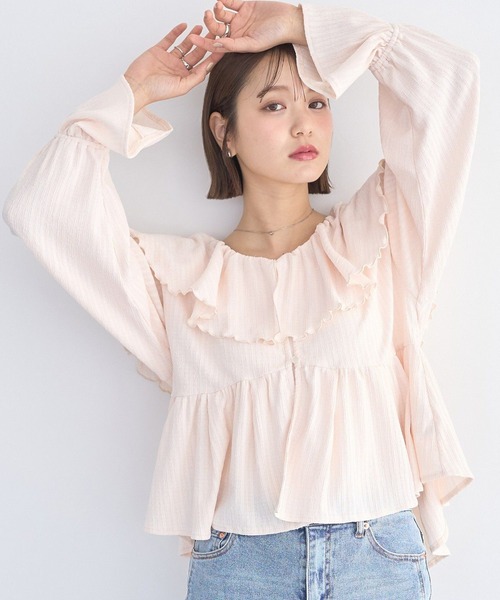 【crewre／クルーレ】ラッフルカラーコットンブラウス　アイボリー　サイズ3 crewre online store / ラッフルカラーコットンブラウス