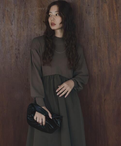 URBAN RESEARCH Sonny Label ワンピース モックネックドッキングニット