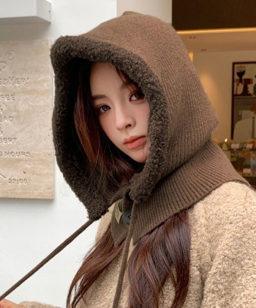 ReRe ネックウォーマー スヌード 裏ボア付きフードニットスヌード