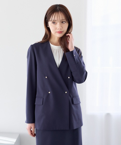 Andemiu ネイビー キンボタンジャケット Andemiu（アンデミュウ） ジャケット ノーカラージャケット キンボタン