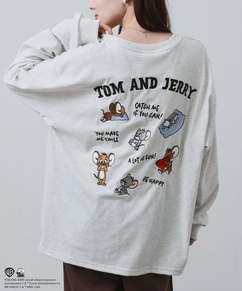 tシャツ 「TOM＆JERRY 」 キャラクター 刺繍 バックプリント オーバー