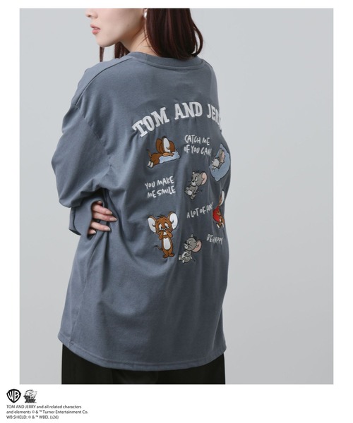 tシャツ 「TOM＆JERRY 」 キャラクター 刺繍 バックプリント オーバー