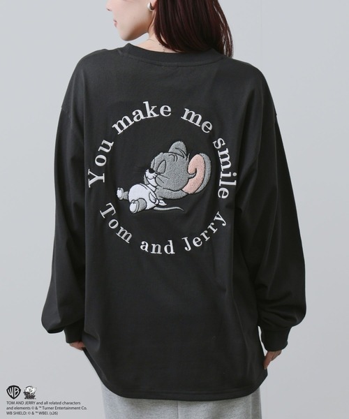 tシャツ 「TOM＆JERRY 」 キャラクター 刺繍 バックプリント オーバー