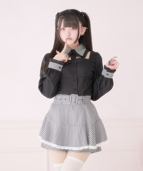 みいすです♡JUGLITTYバー付きブラウス♡ Pal elfy ブラウス シャツ 胸開きコルセットブラウス レディース