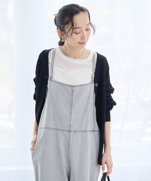 サロペット オーバーオール コットンレーヨンデニムサロペット レディースの画像