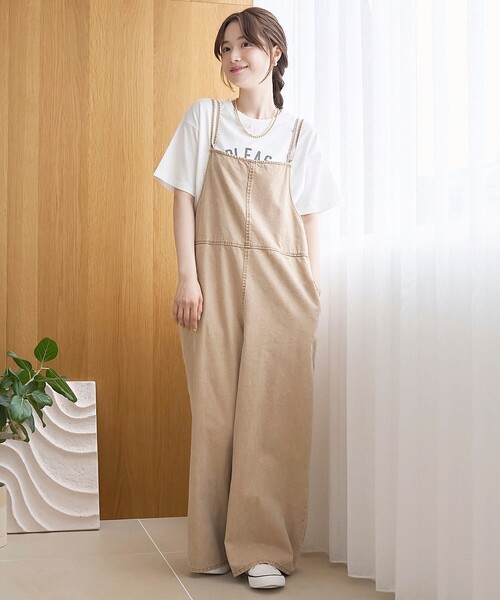 サロペット オーバーオール コットンレーヨンデニムサロペット レディースの画像