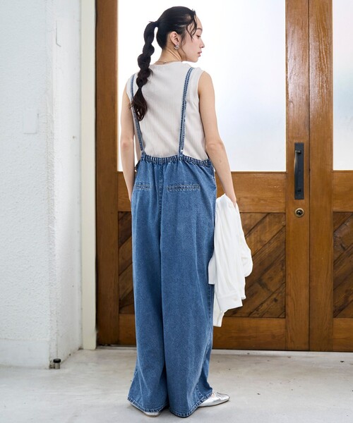 サロペット オーバーオール コットンレーヨンデニムサロペット レディースの画像