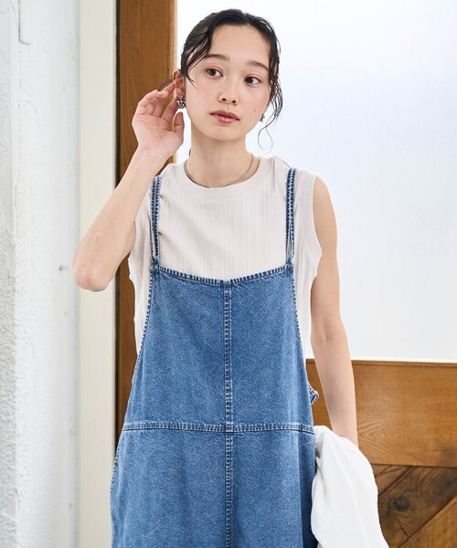 サロペット オーバーオール コットンレーヨンデニムサロペット レディースの画像