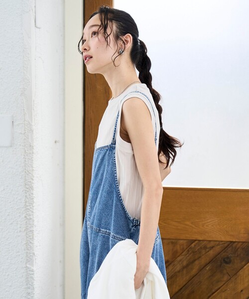 サロペット オーバーオール コットンレーヨンデニムサロペット レディースの画像