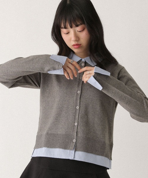 STONE  ブラックニット・セーター Heather（ヘザー） ニット セーター Wカラードッキングニット 665273