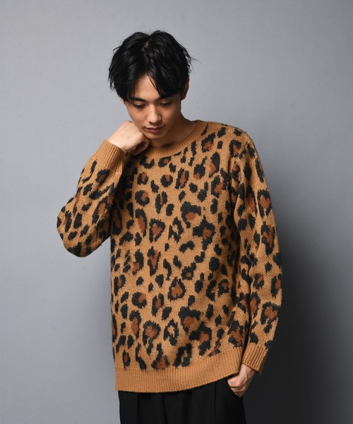 ニット JE モヘアタッチヒョウ柄クルーニット