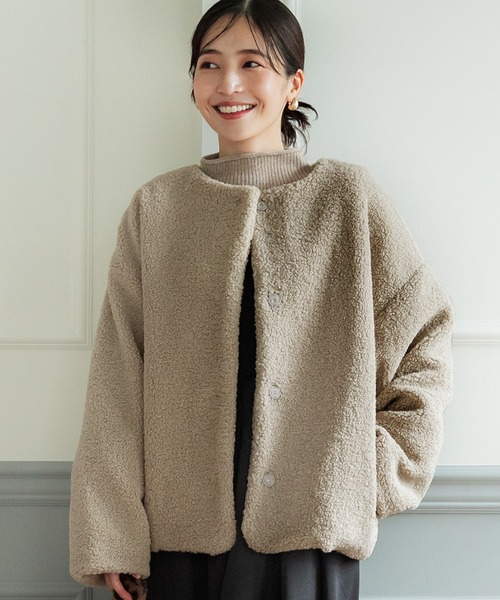 coca（コカ） ブルゾン アウター ＼新色登場／ノーカラーボアブルゾン 