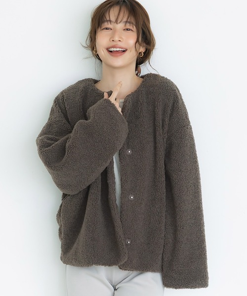 coca（コカ） ブルゾン アウター ＼新色登場／ノーカラーボアブルゾン 