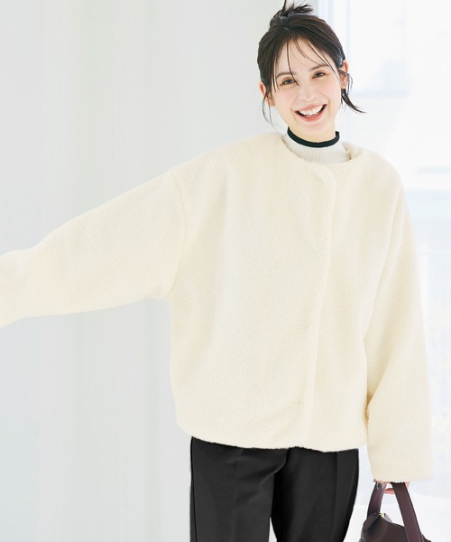 coca（コカ） ブルゾン アウター ＼新色登場／ノーカラーボアブルゾン