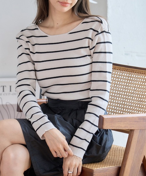 ニット セーター バックオープン トップス カシミアタッチ 長袖 背中