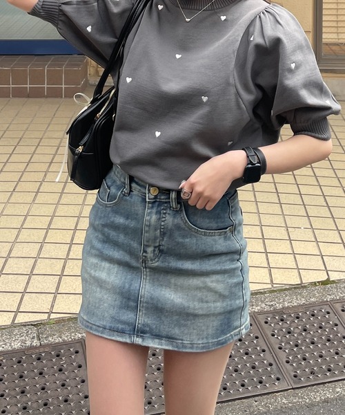 ニット セーター ハート刺繍ハーフスリーブニット「RL」 レディース