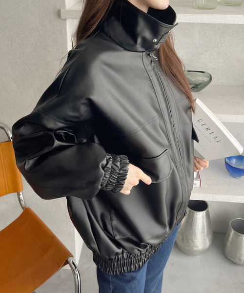 セール！Ameri オーバーサイズ レザージャケット　ブラック　アウター N.HOOLYWOOD for Ameri FAKE LEATHER JACKET