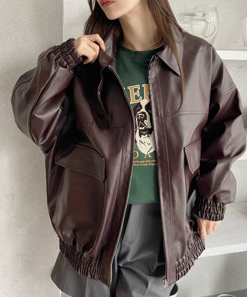 Ada. ブルゾン アウター オーバーサイズ フェイク レザー ブルゾン