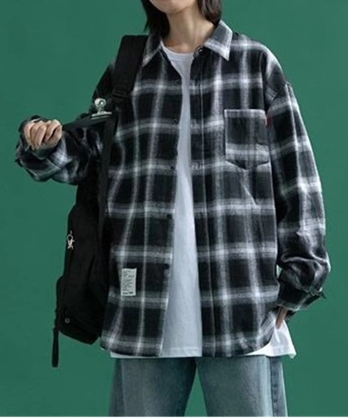 NEW GENTLEMAN シャツ マンダリンチェック オーバーサイズシャツ