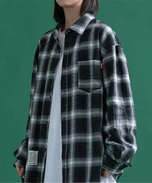 NEW GENTLEMAN シャツ マンダリンチェック オーバーサイズシャツ 