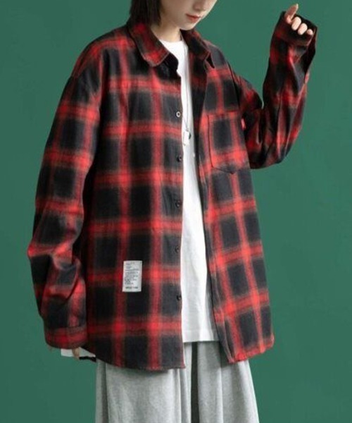 NEW GENTLEMAN シャツ マンダリンチェック オーバーサイズシャツ