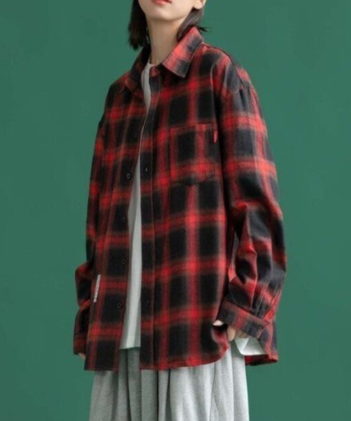 NEW GENTLEMAN シャツ マンダリンチェック オーバーサイズシャツ