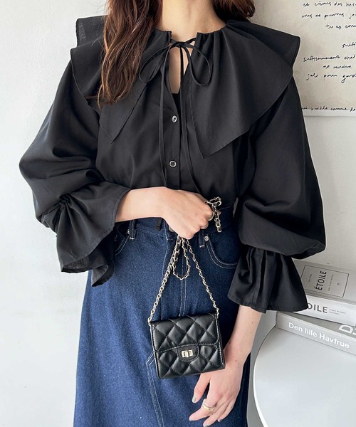 GeeRA（ジーラ） ブラウス シャツ ビッグフリルカラーブラウス