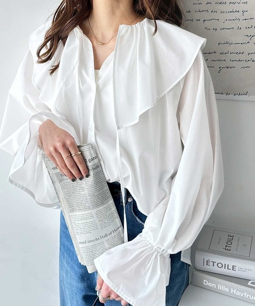 GeeRA（ジーラ） ブラウス シャツ ビッグフリルカラーブラウス